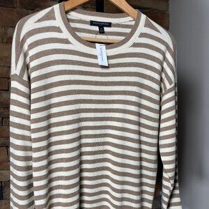 Camel/Cream Striped 3/4 Sleeve Cotton Blend	Medium